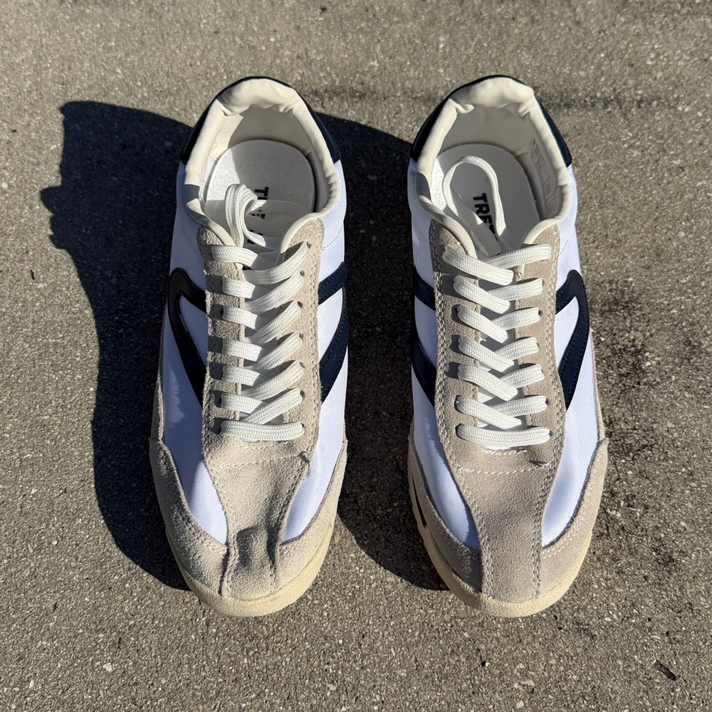 Tretorn White and Grey Sneakers with Navy Blue Accents Size 7